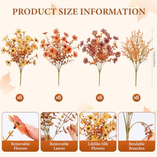 SHareconn 24Pcs Artificial Fall Flowers UV Resistant Fake Mums for Outdoors