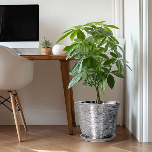 Ceramic Planter, 12 Inch Pots for Plants Indoor, Silver