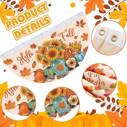 6 Pcs Hello Fall Bunting for Outside Decor Pumpkin Scarecrow Half Banner