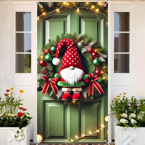 BlissYard Christmas Door Cover Gnome Ornaments 35x71 Inch Polyester