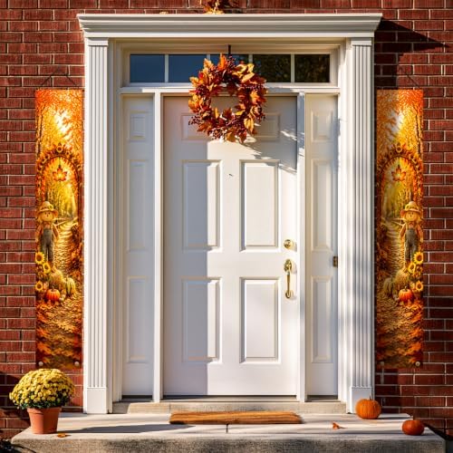 IVN Fall Scarecrow Porch Banner Pumpkin Autumn Decor 2 Pcs