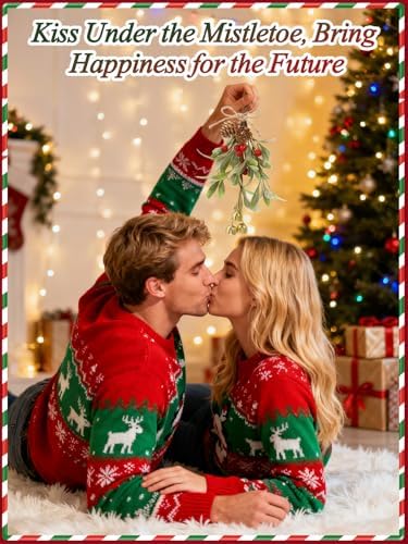 Artificial Mistletoe Christmas Decor - Christmas Ornaments with Bells Red Berries for Tree Porch Holiday Decorations