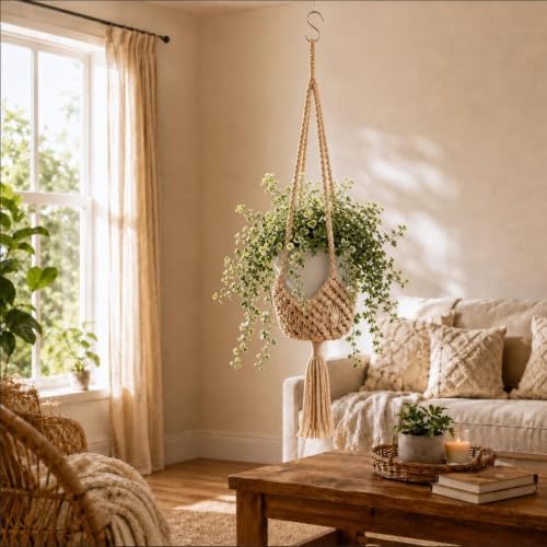 Shappy 1 Pack Boho Macrame Plant Hanger for Indoor
