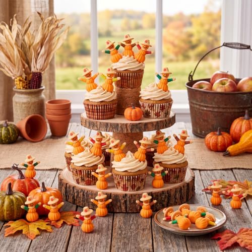 Beeveer 25 Pcs Fall Scarecrows Mini Figurine,Thanksgiving Pumpkin Scarecrow