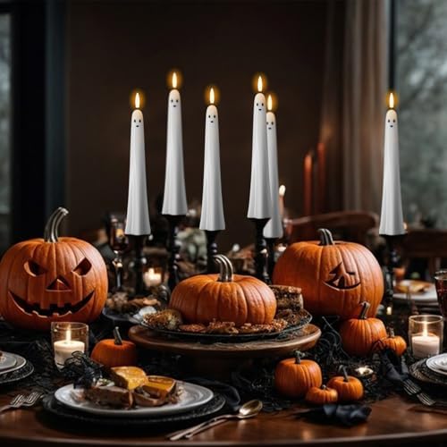 Wondise Halloween Ghost Flameless Taper Candles with Remote & Timer