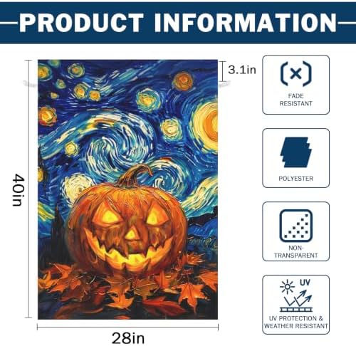 Halloween Pumpkin Garden Flag Van Gogh Starry Night Flags 28x40 Inch