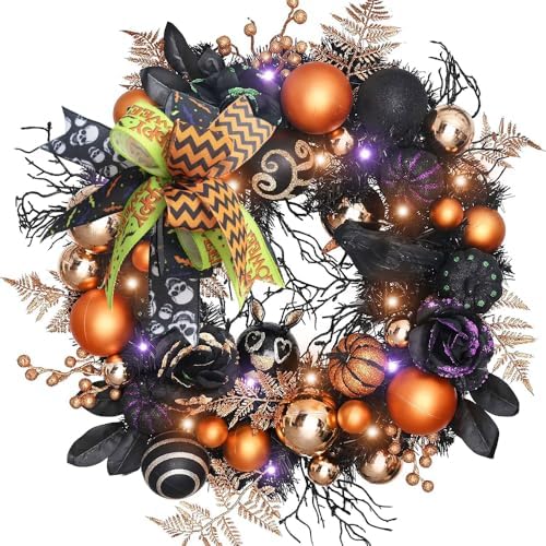 Halloween Wreath Bows,14 x11 inch Wreath Bow for Indoor Outdoor Door Wall Windows Decoration Halloween Party Supplies Gifts