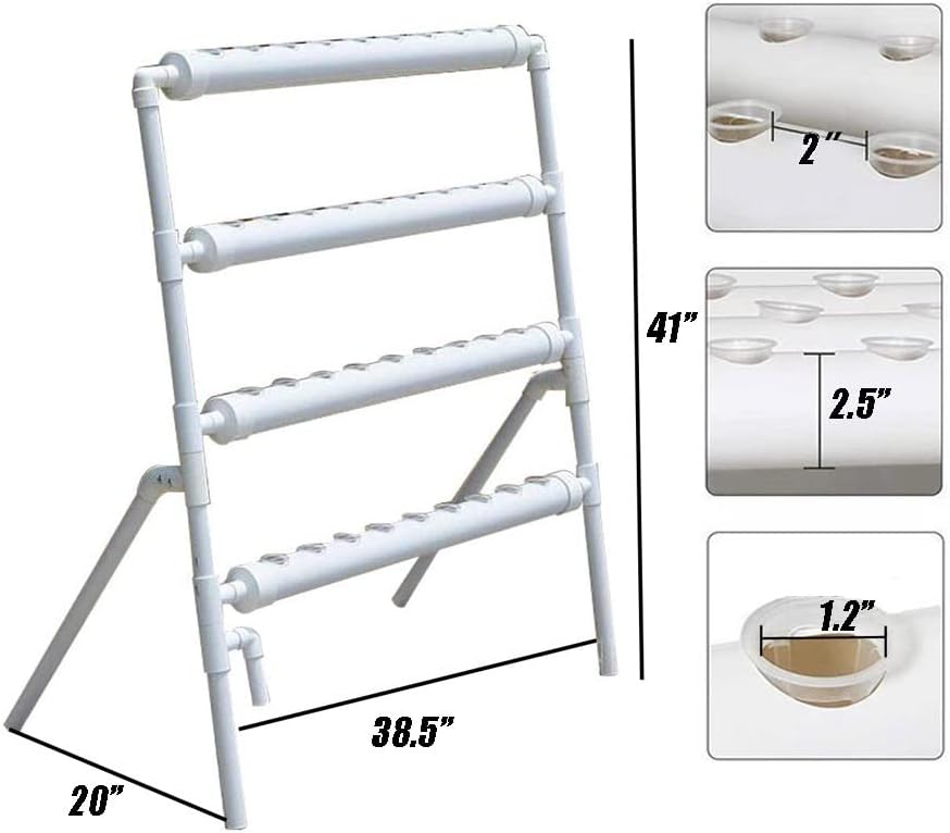 INTBUYING PVC Hydroponics Growing System, 36 Sites 4 Pipes Grow Kit for Leafy Vegetables, 4 Layers Vertical Hydroponic