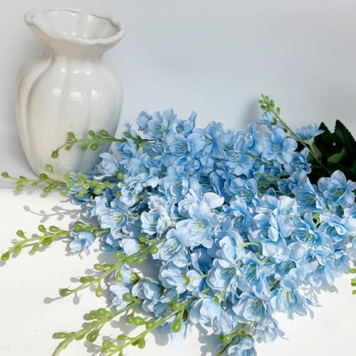 9 pcs Blue Delphinium Artificial Flowers, 34.25''Long Stem Silk Larkspur Fake Flowers Faux Delphinium Bulk for Home Wedding Garden Table Decor