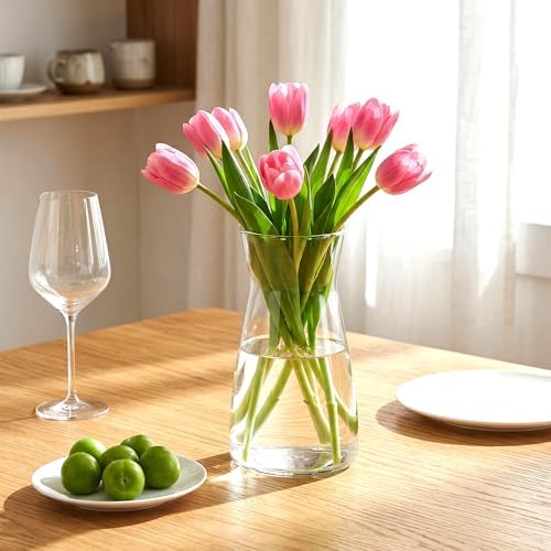 8 inch Glass Flower Vases for Flower 2 Pack,Clear Glass Vases
