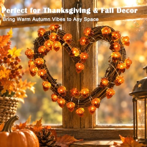 Thanksgiving Decoration 13ft 40 LED Acorn Fall Fairy Lights Battery Powered