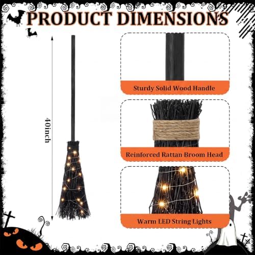 Seenelling 40 Inch Halloween Witch Broom with LED Light, Black