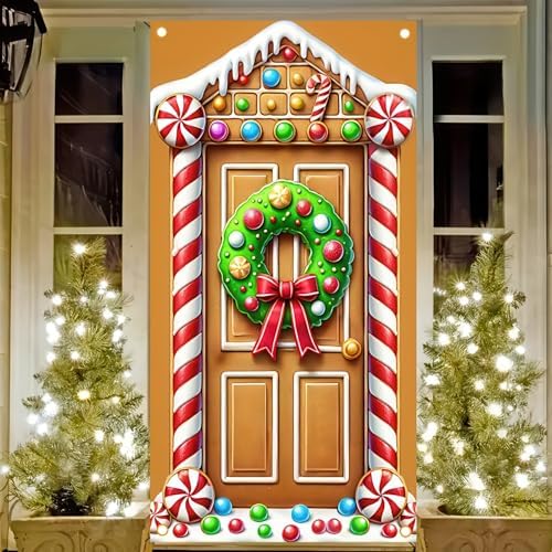 BlissYard Christmas Door Cover Candy Gingerbread Entry 35 x 71 Inch