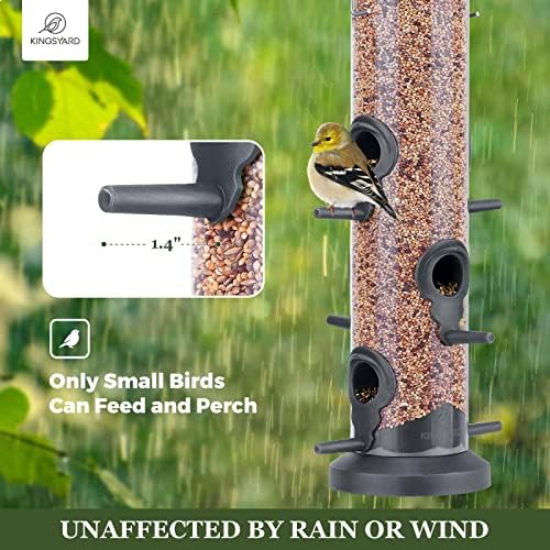 Kingsyard 4 Pack Tube Feeders with 6 Feeding Ports for Outdoors Hanging, Premium Hard Plastic Weatherproof & Steel Hanger, Attracting for Wild Birds (Black)