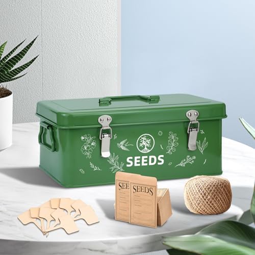 Seed Storage Organizer Box, 4 Compartments, Lockable, Dark Green
