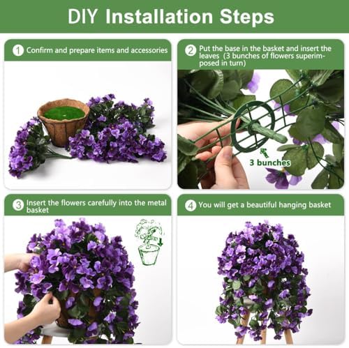 INQCMY Fake Flowers with Hanging Basket Realistic Artificial Begonias