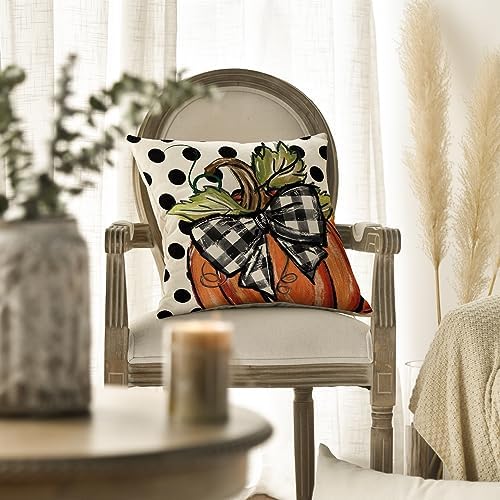 AVOIN colorlife Fall Polka Dot Pumpkin Throw Pillow Cover 18x18 Inch