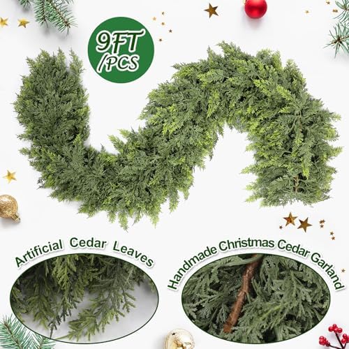 Waydress 2 Pcs 9 ft Christmas Artificial Cedar Garland Realistic