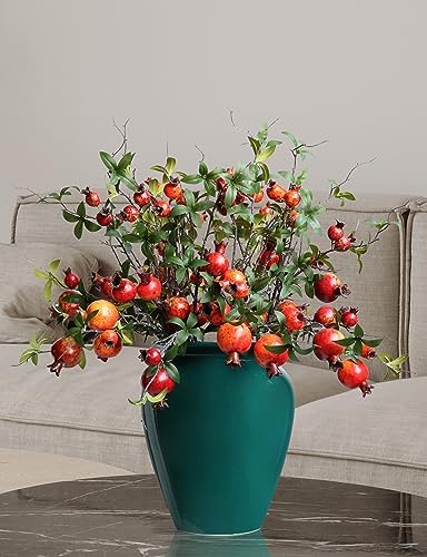 Forlaoers 4pcs 31" Orange Pomegranate Artificial Plants Fake Fruits Berry Branches Stem Fall Flowers Decorations for Living Room Dorm Decor Christmas Farmhouse Vase Arrangement Centerpiece