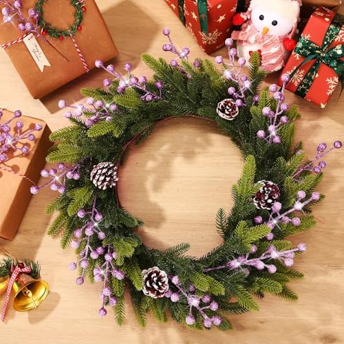 Geosar 30 Pieces Artificial Christmas Berry Picks with Snowflake Glitter Holly Berry Stems for Christmas Tree Ornaments Vases DIY Crafts Wedding Party Holiday Decor(Glitter Purple)