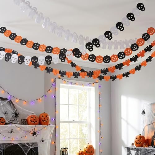 8 Pack Halloween Paper Garland Decoration Set, Pumpkin Ghost Paper Chain