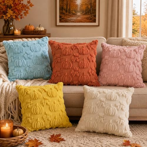 AVOIN colorlife Caramel Pumpkin Fall Throw Pillow Covers 18x18 Inch