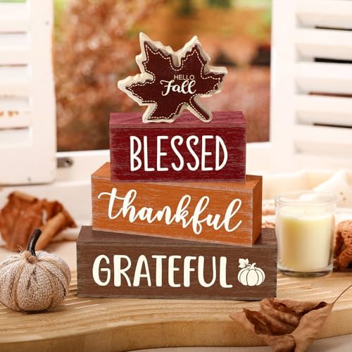Yousoontic 4 Pcs Hello Fall Figurines Set, Rustic Farmhouse Decor
