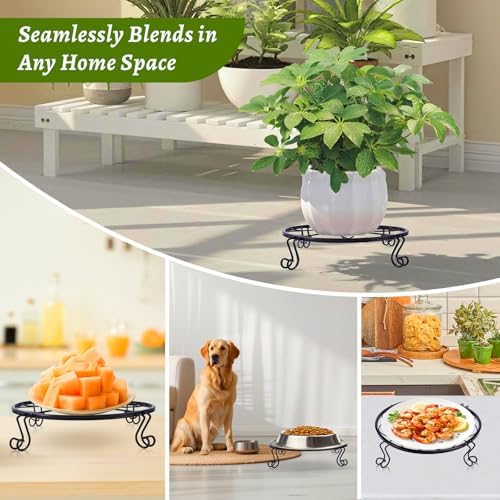 1/2/4 Pack 10/12 Inch Heavy Duty Iron Plant Stands - Rustproof Metal Flower Pot Holder for Indoor Outdoor Use, Round Wrought Iron Planter Stand for Corner Gardening, Patio, Balcony Decor- Black (12IN4PCS)