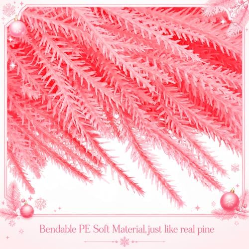 2 Pcs 28'' Pink Christmas Pine Door Swag,Artificial Norfolk Teardrop Swag