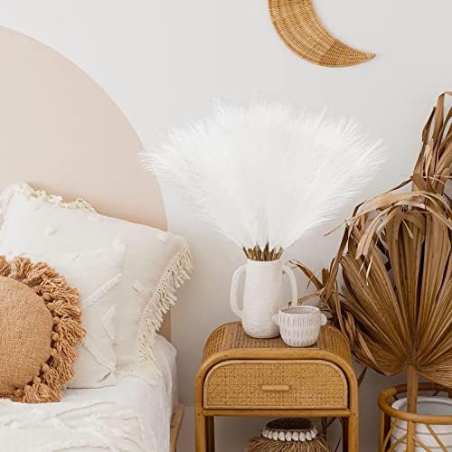 obbsie 150PCS White Faux Pampas Grass Decor, 21.6" Fluffy Vase Filler