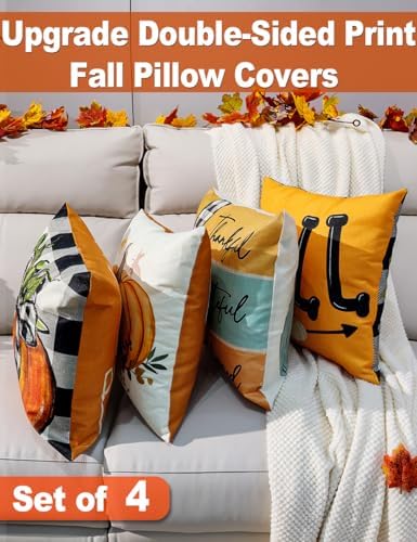 multiwins Fall Pillow Covers 16x16 4Pcs Double-Sided Print for Home Decor