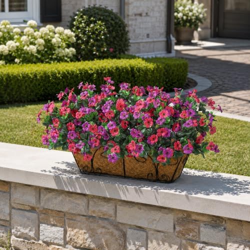 HyeFlora Artificial Flowers for Outdoor Indoor Garden Home Decoration, Faux Flower Daisy with Fabric Azalea Leaves Fake Plants Greenery Porch Patio, 4 Bundles (Purple Pink)