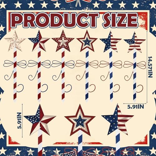 6 Pcs 15" 4th of July Metal Yard Stakes Patriotic Outdoor Garden Decorations Stake Red Blue White Star Yard Sign for 250th Independence Day Porch Patio Walkway Lawn Decoration