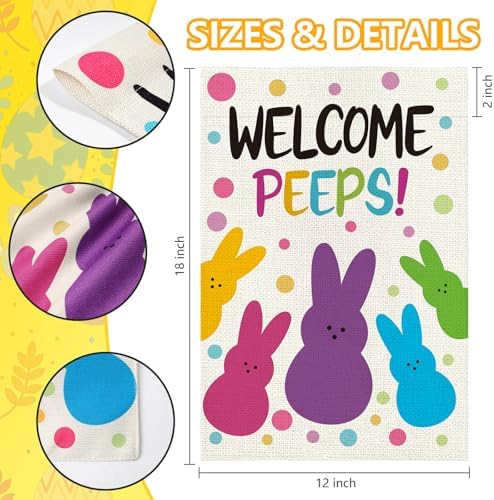 Welcome Easter Garden Flag 12x18in, Double Sided Bunny Flag for Yard