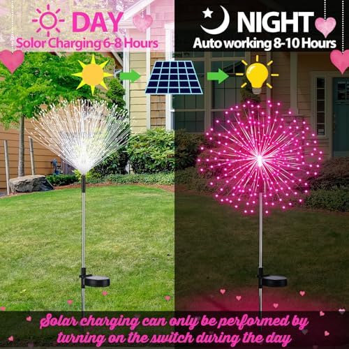 Tujoe 4 Pcs Halloween Solar Lights Outdoor Firework Lights Decor, Pink