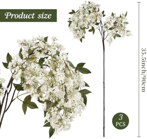 3 Pcs Artificial Berry Stem 36" Realistic Flowers Picks Branches Faux Stem Spray DIY for Holiday Seasonal Farmhouse Mantel DIY Home Decorations (White Green)