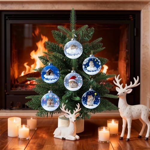 6 Pcs Hamster Christmas Ornament Decor Flat 2D Acrylic Small Animal Christmas Tree Hanging Ornaments Sets Xmas Ball Designs Xmas Hanging Pendant Gifts for Holiday Party Decoration Supplies