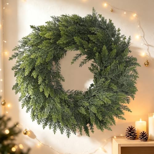 2Pcs 24" Christmas Cedar Wreaths for Front Door