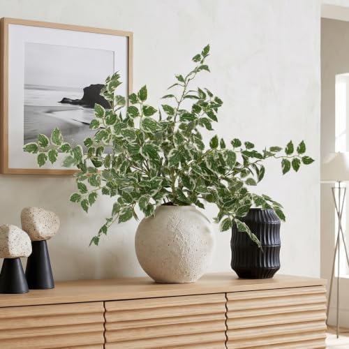 Daynight 6 Pcs Artificial Eucalyptus Leaves Stems, 35″ Long Stem Silk Plum Foliage Branches, Flexible Silk Faux Greenery for Farmhouse, Home, Kitchen and Table Centerpiece DIY Decor (6, Light Green)