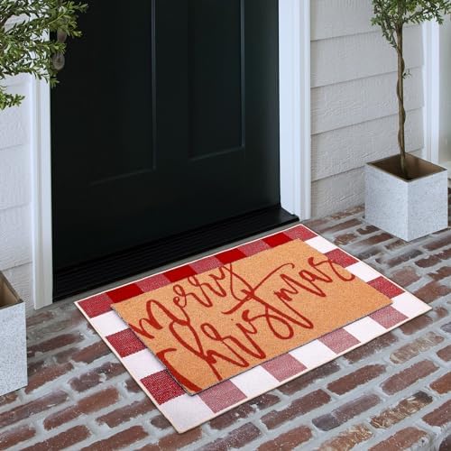 Tinideya 2 Pcs Christmas Layered Doormat Set for Front Porch Decor