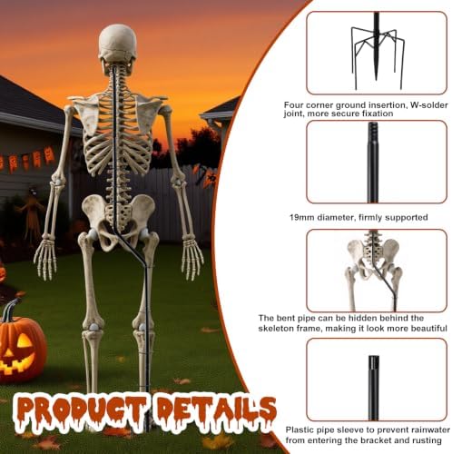 1Set Adjust Metal Skeleton Stand for 5.9/6.56ft Halloween Skeleton,30 Ties