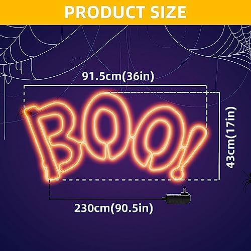 LAMPHOME [Large 36"x17" 666 LED Boo Neon Motif Super-Bright Orange LEDs Outdoor Halloween Decoration with UL Standard Adaptor Waterproof for Outdoor Home Party Wall Hanging Holiday