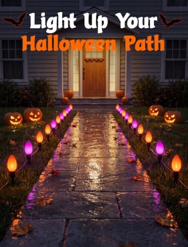 Halloween C9 Oversized Pathway Lights, 4 Pack LED Purple/Orange Stakes