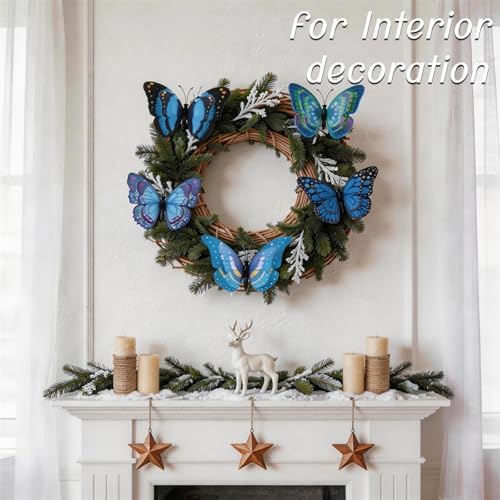 30PCS Blue Butterfly Decorations Artificial Garden Stakes for Garden Decor