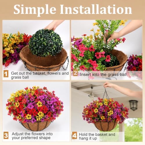 Artificial Hanging Basket, 12 Pcs Mixed Color Mums UV Resistant Outdoor