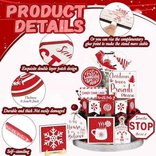 FairySandy 15 Pcs Christmas Tiered Tray Decor Rustic Christmas Decorations