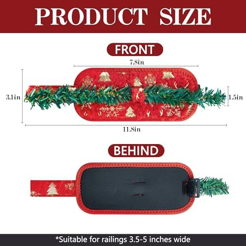 8 Pcs Railing Protection Christmas Garland Ties, Red Decorative Banister Garlands Hanger, Adjustable Banister Protective Padded Faux Pine Stems Garland Ties for Staircase Wreath Home Holiday Decor