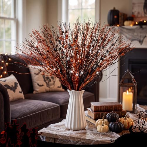 Giegxin 32 Pack Halloween Centerpiece Decor Black Orange Stem Picks
