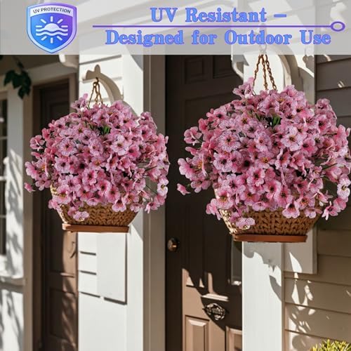 Geegoods 16 Bundles Pink Artificial Mums Flowers for Outdoors