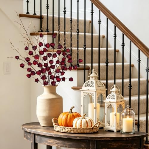 29.5" Fall Physalis Branches Faux Red Berry Stem Artificial Flower for Vase